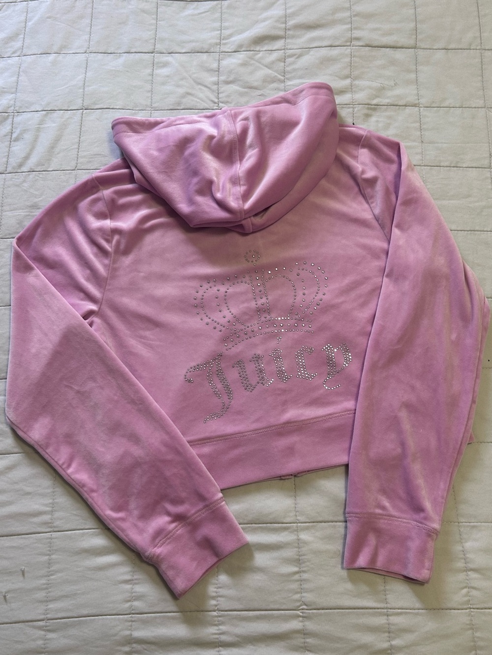 Juicy Couture Pink Crystal Crown Logo Cropped Hoodie